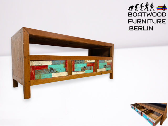 Boatwood by WMK I Handgefertigtes 150cm langes TV-Lowboard aus altem Bootsholz I nachhaltiges Unikat aus massivem Teakholz I Sideboard Kommode Bank Board Anrichte Bootsmöbel Rostock Bayern Düsseldorf