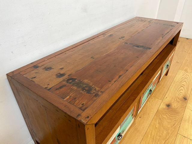 Boatwood by WMK I Handgefertigtes 150cm langes TV-Lowboard aus altem Bootsholz I nachhaltiges Unikat aus massivem Teakholz I Sideboard Kommode Bank Board Anrichte Bootsmöbel Rostock Bayern Düsseldorf