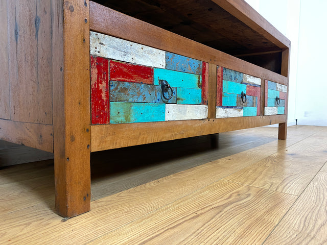 Boatwood by WMK I Handgefertigtes 150cm langes TV-Lowboard aus altem Bootsholz I nachhaltiges Unikat aus massivem Teakholz I Sideboard Kommode Bank Board Anrichte Bootsmöbel Rostock Bayern Düsseldorf