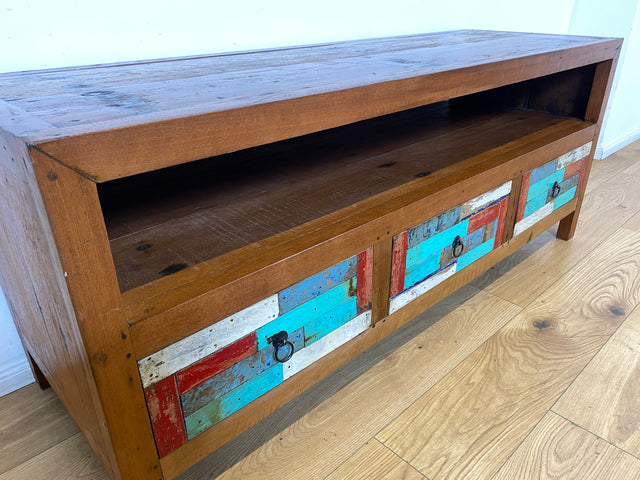 Boatwood by WMK I Handgefertigtes 150cm langes TV-Lowboard aus altem Bootsholz I nachhaltiges Unikat aus massivem Teakholz I Sideboard Kommode Bank Board Anrichte Bootsmöbel Rostock Bayern Düsseldorf