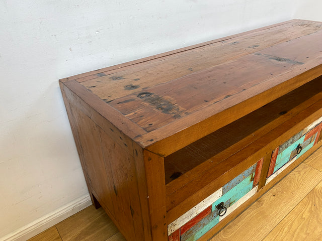 Boatwood by WMK I Handgefertigtes 150cm langes TV-Lowboard aus altem Bootsholz I nachhaltiges Unikat aus massivem Teakholz I Sideboard Kommode Bank Board Anrichte Bootsmöbel Rostock Bayern Düsseldorf