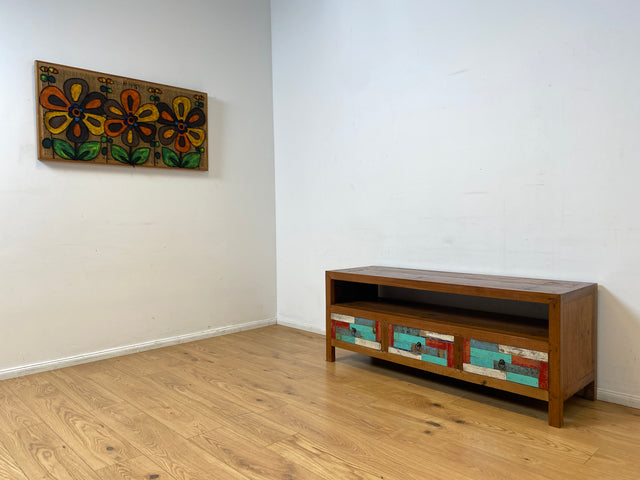 Boatwood by WMK I Handgefertigtes 150cm langes TV-Lowboard aus altem Bootsholz I nachhaltiges Unikat aus massivem Teakholz I Sideboard Kommode Bank Board Anrichte Bootsmöbel Rostock Bayern Düsseldorf