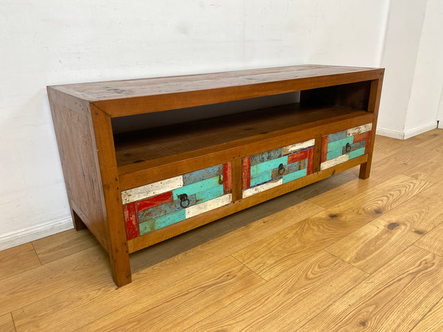 Boatwood by WMK I Handgefertigtes 150cm langes TV-Lowboard aus altem Bootsholz I nachhaltiges Unikat aus massivem Teakholz I Sideboard Kommode Bank Board Anrichte Bootsmöbel Rostock Bayern Düsseldorf