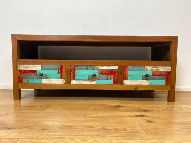 Boatwood by WMK I Handgefertigtes 150cm langes TV-Lowboard aus altem Bootsholz I nachhaltiges Unikat aus massivem Teakholz I Sideboard Kommode Bank Board Anrichte Bootsmöbel Rostock Bayern Düsseldorf