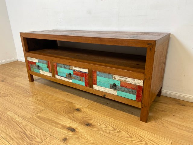 Boatwood by WMK I Handgefertigtes 150cm langes TV-Lowboard aus altem Bootsholz I nachhaltiges Unikat aus massivem Teakholz I Sideboard Kommode Bank Board Anrichte Bootsmöbel Rostock Bayern Düsseldorf