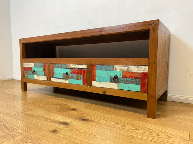 Boatwood by WMK I Handgefertigtes 150cm langes TV-Lowboard aus altem Bootsholz I nachhaltiges Unikat aus massivem Teakholz I Sideboard Kommode Bank Board Anrichte Bootsmöbel Rostock Bayern Düsseldorf