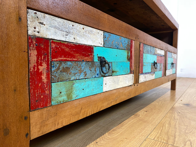 Boatwood by WMK I Handgefertigtes 150cm langes TV-Lowboard aus altem Bootsholz I nachhaltiges Unikat aus massivem Teakholz I Sideboard Kommode Bank Board Anrichte Bootsmöbel Rostock Bayern Düsseldorf