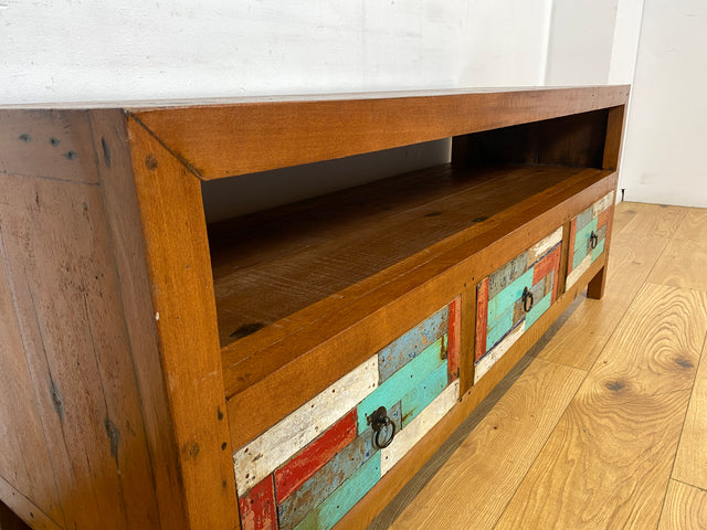 Boatwood by WMK I Handgefertigtes 150cm langes TV-Lowboard aus altem Bootsholz I nachhaltiges Unikat aus massivem Teakholz I Sideboard Kommode Bank Board Anrichte Bootsmöbel Rostock Bayern Düsseldorf