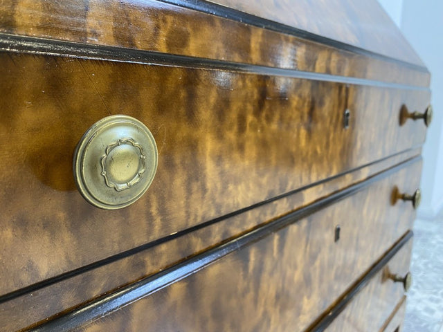 WMK Hübscher und geräumiger skandinavischer Sekretär aus vollem Holz mit dunkler Bierlasur & edlen Messinggriffen # Schreibschrank Schreibtisch Kommode Schubladenkommode Desk Vintage 50er Mid-Century