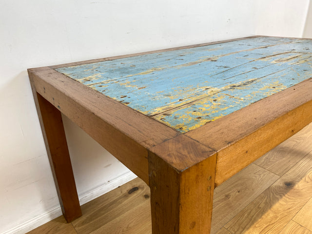 Boatwood by WMK # Einzigartiger 170x88cm großer Esstisch aus altem Bootsholz, ein handgefertigtes Unikat aus massivem Teakholz # blauer Tisch Esszimmertisch Holztisch Küchentisch Gastro Dining Table