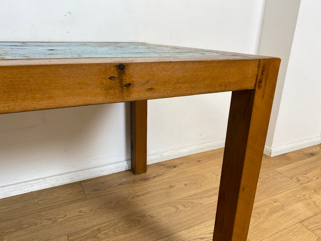 Boatwood by WMK # Einzigartiger 170x88cm großer Esstisch aus altem Bootsholz, ein handgefertigtes Unikat aus massivem Teakholz # blauer Tisch Esszimmertisch Holztisch Küchentisch Gastro Dining Table