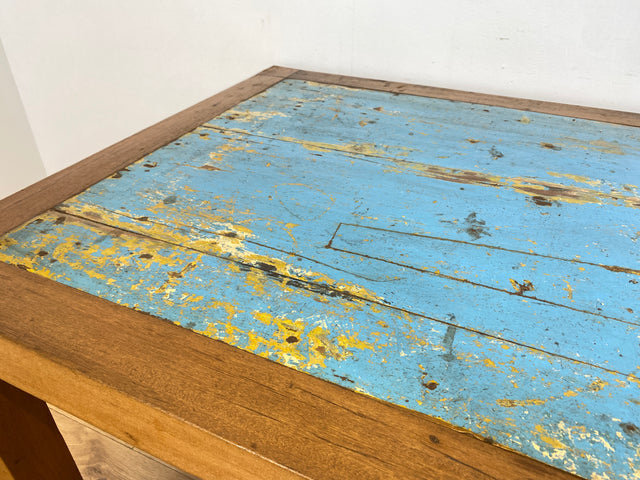 Boatwood by WMK # Einzigartiger 170x88cm großer Esstisch aus altem Bootsholz, ein handgefertigtes Unikat aus massivem Teakholz # blauer Tisch Esszimmertisch Holztisch Küchentisch Gastro Dining Table