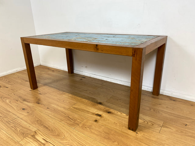 Boatwood by WMK # Einzigartiger 170x88cm großer Esstisch aus altem Bootsholz, ein handgefertigtes Unikat aus massivem Teakholz # blauer Tisch Esszimmertisch Holztisch Küchentisch Gastro Dining Table