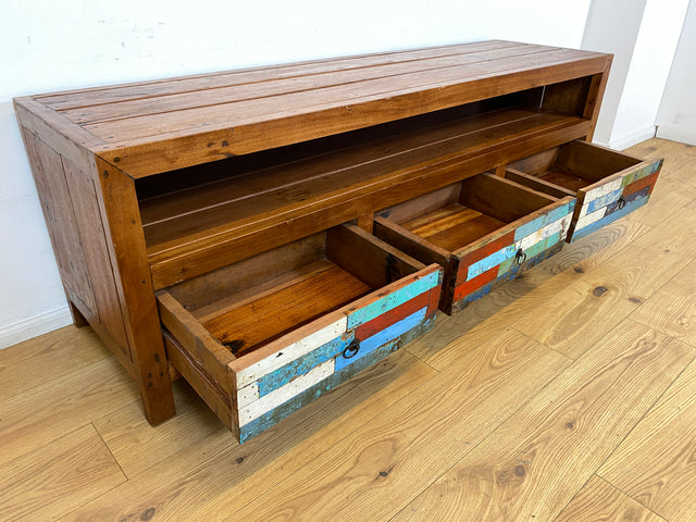 Boatwood by WMK I Besonders schönes 180 cm langes TV Lowboard aus altem Bootsholz I nachhaltiges & handgefertigtes Unikat I Teakholz massiv I Kommode Bank Board Anrichte Bootsmöbel Rostock Bremen Sylt