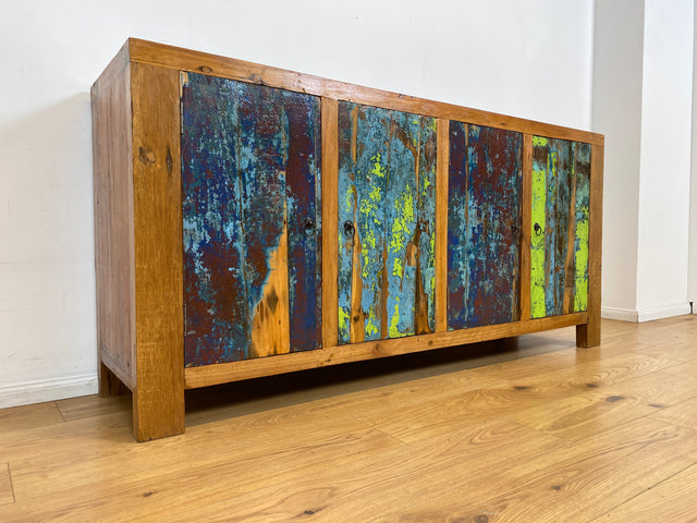 Boatwood by WMK # Sehr schönes 180cm langes Sideboard aus altem Bootsholz, ein handgefertigtes Unikat aus massivem Teakholz # Kommode Fernsehkommode Anrichte TV Bank TV Lowboard Bootsmöbel Chest Teak