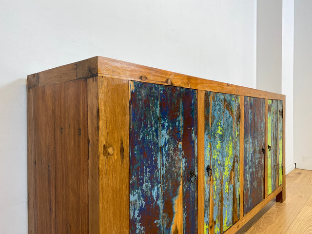 Boatwood by WMK # Sehr schönes 180cm langes Sideboard aus altem Bootsholz, ein handgefertigtes Unikat aus massivem Teakholz # Kommode Fernsehkommode Anrichte TV Bank TV Lowboard Bootsmöbel Chest Teak