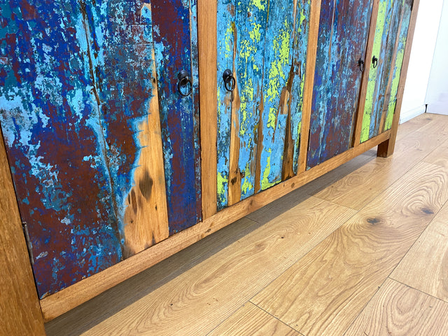 Boatwood by WMK # Sehr schönes 180cm langes Sideboard aus altem Bootsholz, ein handgefertigtes Unikat aus massivem Teakholz # Kommode Fernsehkommode Anrichte TV Bank TV Lowboard Bootsmöbel Chest Teak