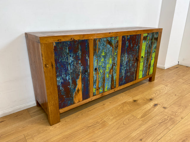 Boatwood by WMK # Sehr schönes 180cm langes Sideboard aus altem Bootsholz, ein handgefertigtes Unikat aus massivem Teakholz # Kommode Fernsehkommode Anrichte TV Bank TV Lowboard Bootsmöbel Chest Teak