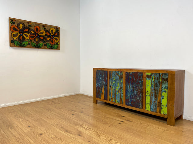 Boatwood by WMK # Sehr schönes 180cm langes Sideboard aus altem Bootsholz, ein handgefertigtes Unikat aus massivem Teakholz # Kommode Fernsehkommode Anrichte TV Bank TV Lowboard Bootsmöbel Chest Teak