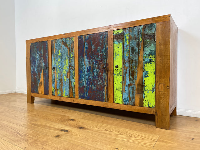Boatwood by WMK # Sehr schönes 180cm langes Sideboard aus altem Bootsholz, ein handgefertigtes Unikat aus massivem Teakholz # Kommode Fernsehkommode Anrichte TV Bank TV Lowboard Bootsmöbel Chest Teak
