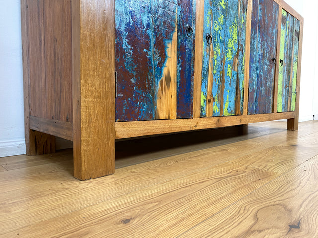 Boatwood by WMK # Sehr schönes 180cm langes Sideboard aus altem Bootsholz, ein handgefertigtes Unikat aus massivem Teakholz # Kommode Fernsehkommode Anrichte TV Bank TV Lowboard Bootsmöbel Chest Teak
