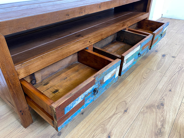 Boatwood by WMK I Besonders schönes 180 cm langes TV Lowboard aus altem Bootsholz I nachhaltiges & handgefertigtes Unikat I Teakholz massiv I Kommode Bank Board Anrichte Bootsmöbel Rostock Bremen Sylt