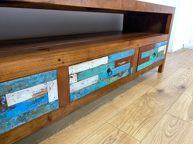 Boatwood by WMK I Besonders schönes 180 cm langes TV Lowboard aus altem Bootsholz I nachhaltiges & handgefertigtes Unikat I Teakholz massiv I Kommode Bank Board Anrichte Bootsmöbel Rostock Bremen Sylt