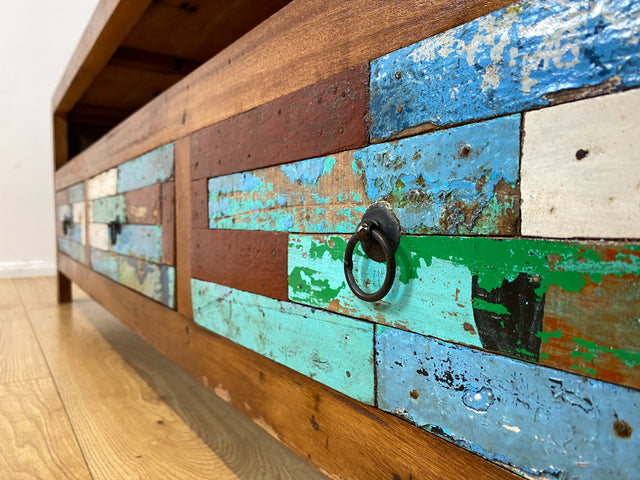 Boatwood by WMK I Besonders schönes 180 cm langes TV Lowboard aus altem Bootsholz I nachhaltiges & handgefertigtes Unikat I Teakholz massiv I Kommode Bank Board Anrichte Bootsmöbel Rostock Bremen Sylt