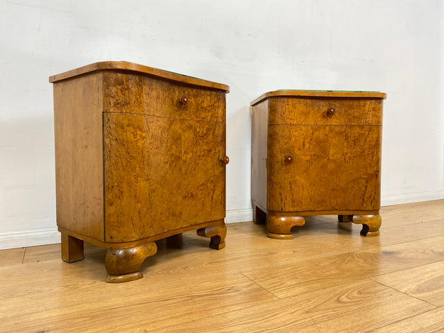 WMK I 1/2 Sehr schöner 1930er Jahre Art Deco Nachttisch aus vollem Holz mit Schublade und Glasauflage I Nachtkommode Nachtschrank Nachtschränkchen Night Stand Vintage Antik Berlin Leipzig Stuttgart