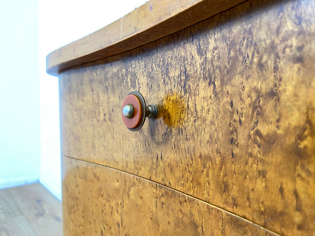 WMK I 1/2 Sehr schöner 1930er Jahre Art Deco Nachttisch aus vollem Holz mit Schublade und Glasauflage I Nachtkommode Nachtschrank Nachtschränkchen Night Stand Vintage Antik Berlin Leipzig Stuttgart