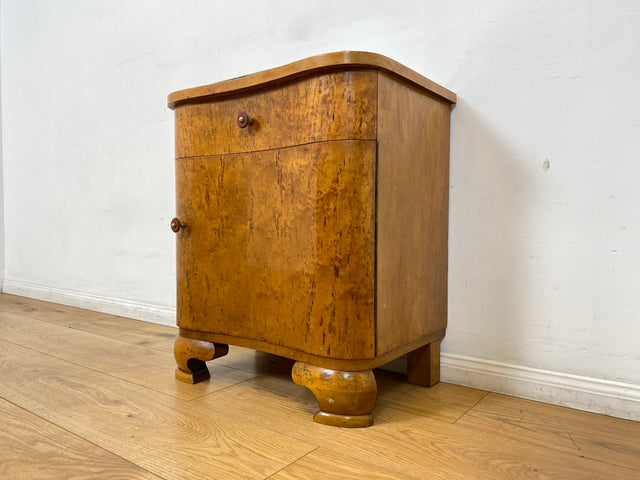 WMK I 1/2 Sehr schöner 1930er Jahre Art Deco Nachttisch aus vollem Holz mit Schublade und Glasauflage I Nachtkommode Nachtschrank Nachtschränkchen Night Stand Vintage Antik Berlin Leipzig Stuttgart