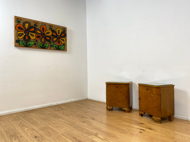 WMK I 1/2 Sehr schöner 1930er Jahre Art Deco Nachttisch aus vollem Holz mit Schublade und Glasauflage I Nachtkommode Nachtschrank Nachtschränkchen Night Stand Vintage Antik Berlin Leipzig Stuttgart