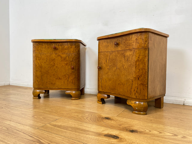 WMK I 1/2 Sehr schöner 1930er Jahre Art Deco Nachttisch aus vollem Holz mit Schublade und Glasauflage I Nachtkommode Nachtschrank Nachtschränkchen Night Stand Vintage Antik Berlin Leipzig Stuttgart