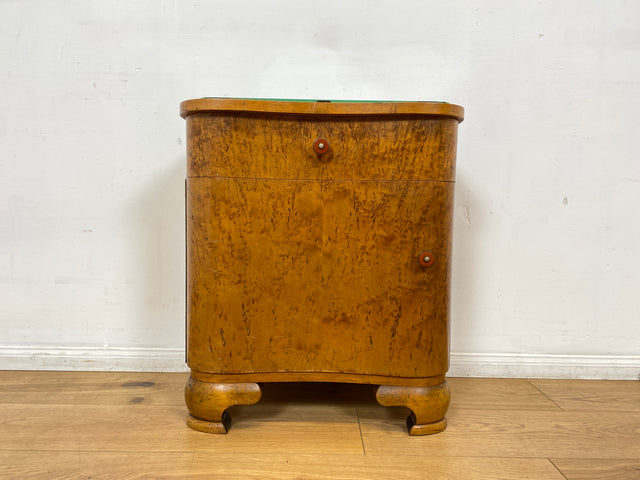 WMK I 1/2 Sehr schöner 1930er Jahre Art Deco Nachttisch aus vollem Holz mit Schublade und Glasauflage I Nachtkommode Nachtschrank Nachtschränkchen Night Stand Vintage Antik Berlin Leipzig Stuttgart