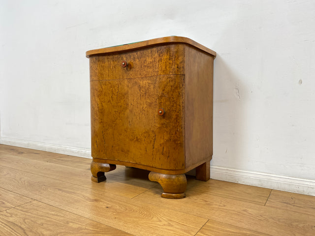 WMK I 1/2 Sehr schöner 1930er Jahre Art Deco Nachttisch aus vollem Holz mit Schublade und Glasauflage I Nachtkommode Nachtschrank Nachtschränkchen Night Stand Vintage Antik Berlin Leipzig Stuttgart