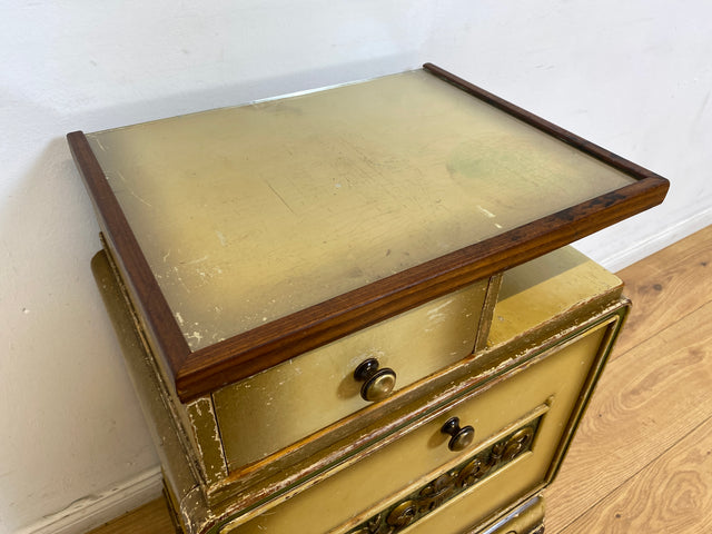 WMK I Wunderschöner jedoch abgerockter 1930er Jahre Art Deco Nachttisch mit Schublade I Nachtschrank Nachtkommode Nachtschränkchen Kommode Beistelltisch Antik Vintage Shabby Chic Berlin Leipzig Köln