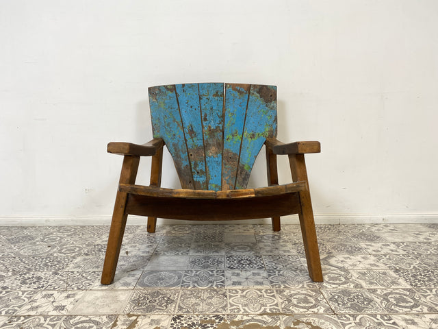 Boatwood by WMK #  Formschöner & sehr robuster Relaxsessel aus altem Bootsholz, ein handgefertigtes Unikat aus massivem Teakholz # Sessel Lesesessel Clubsessel Holzsessel Gartenmöbel Balkonmöbel