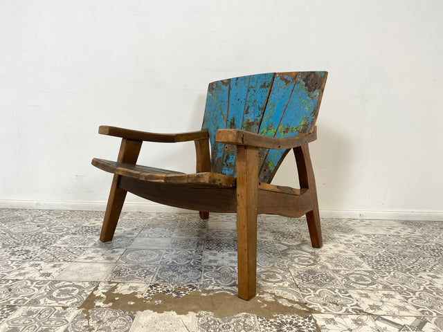 Boatwood by WMK #  Formschöner & sehr robuster Relaxsessel aus altem Bootsholz, ein handgefertigtes Unikat aus massivem Teakholz # Sessel Lesesessel Clubsessel Holzsessel Gartenmöbel Balkonmöbel