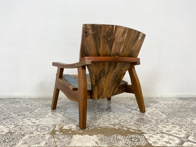 Boatwood by WMK #  Formschöner & sehr robuster Relaxsessel aus altem Bootsholz, ein handgefertigtes Unikat aus massivem Teakholz # Sessel Lesesessel Clubsessel Holzsessel Gartenmöbel Balkonmöbel