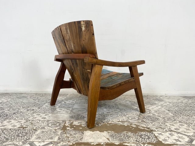Boatwood by WMK #  Formschöner & sehr robuster Relaxsessel aus altem Bootsholz, ein handgefertigtes Unikat aus massivem Teakholz # Sessel Lesesessel Clubsessel Holzsessel Gartenmöbel Balkonmöbel
