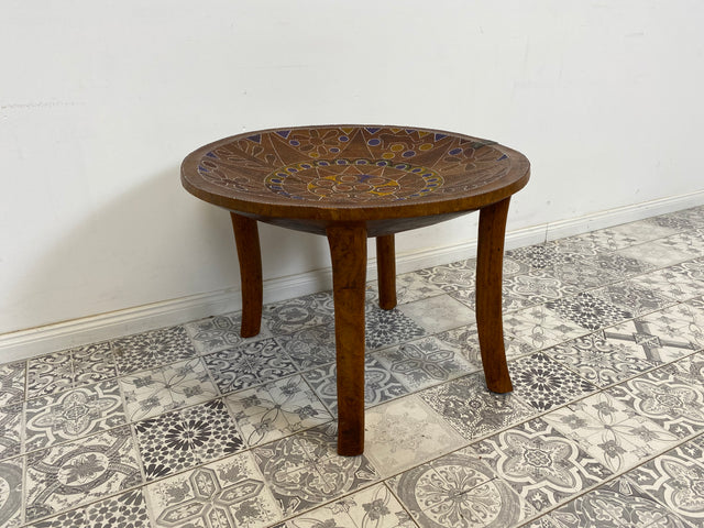 WMK Wunderschöner handgearbeiteter und kunstvoll handbemalter Holztisch , vermutlich Afrikanisch # Tisch Teetisch coffee table Beistelltisch Couchtisch Schale Vintage - Lieferung möglich