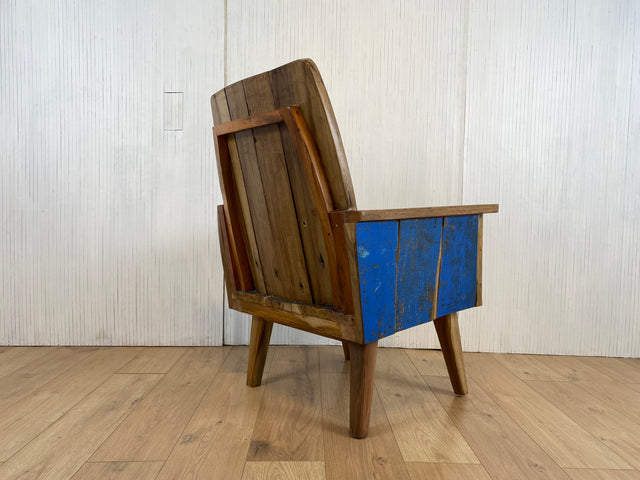 Boatwood by WMK # 1/4 Beautiful armchair in beautiful blue made of old boat wood, a handmade unique piece made of solid teak # Armchair Reading chair Club chair Wooden chair Garden furniture Balcony furniture