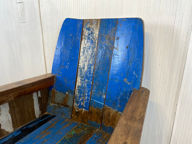 Boatwood by WMK # 1/4 Beautiful armchair in beautiful blue made of old boat wood, a handmade unique piece made of solid teak # Armchair Reading chair Club chair Wooden chair Garden furniture Balcony furniture