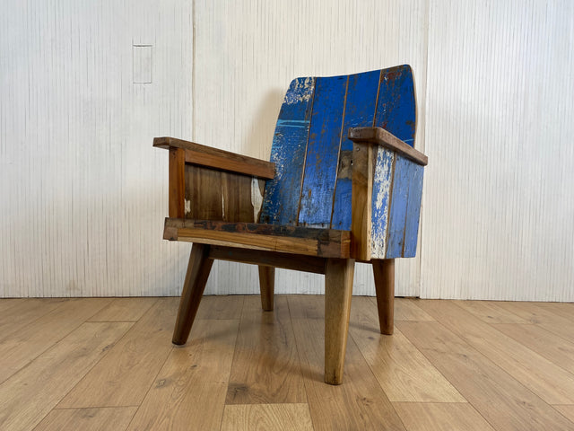 Boatwood by WMK # 1/4 Beautiful armchair in beautiful blue made of old boat wood, a handmade unique piece made of solid teak # Armchair Reading chair Club chair Wooden chair Garden furniture Balcony furniture