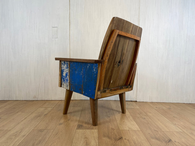 Boatwood by WMK # 1/4 Beautiful armchair in beautiful blue made of old boat wood, a handmade unique piece made of solid teak # Armchair Reading chair Club chair Wooden chair Garden furniture Balcony furniture