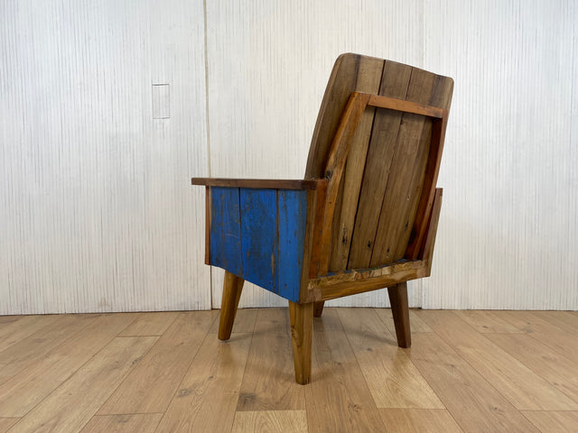 Boatwood by WMK # 1/4 Beautiful armchair in beautiful blue made of old boat wood, a handmade unique piece made of solid teak # Armchair Reading chair Club chair Wooden chair Garden furniture Balcony furniture