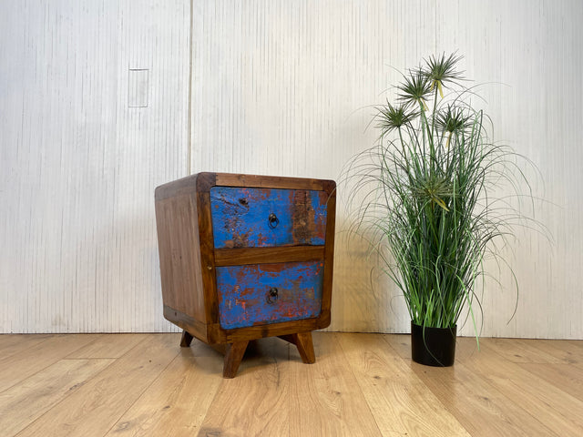 Boatwood by WMK # Beautifully designed and colourful bedside table made of old boat wood, a handmade unique piece made of solid teak # Bedside table, bedside chest of drawers, side table, teak