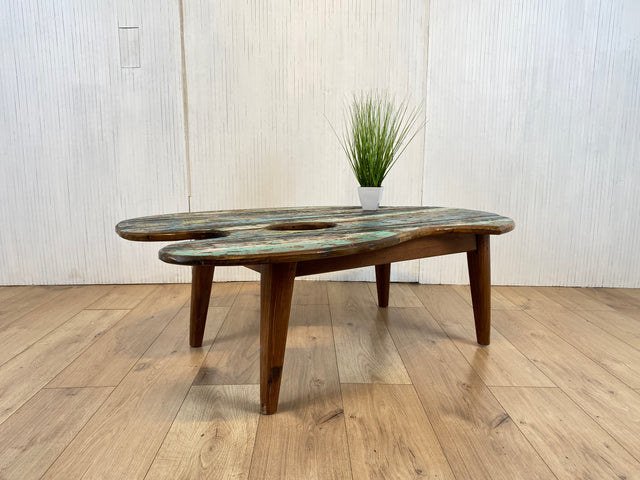 Boatwood by WMK # Besonderer Couchtisch in Form einer Malpalette aus altem Bootsholz, ein handgefertigtes Unikat aus massivem Teakholz # Couchtisch Wohnzimmertisch Tisch Coffee Table Bootsmöbel