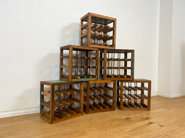 WMK 1/6 Unique wine rack for 12 bottles made of old boat wood, a handmade unique piece made of solid teak # Wine box bottle rack side table storage stool flower table wine rack teak