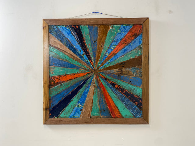 Boatwood by WMK # Special wall picture made of old boat wood, a handmade unique piece made of solid teak with the original color of the boats # colorful picture artwork modern industrial art abstract art